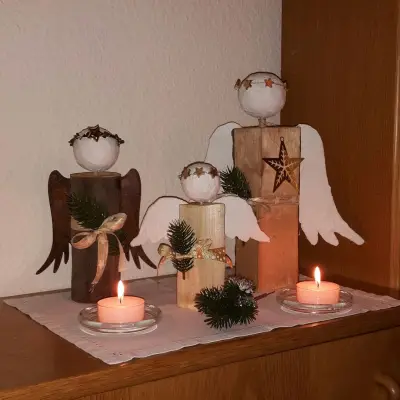 Kundenfoto zu Kaminholz Engel Bastelset - Gr. 0 - Höhe 15 cm - zum Holzengel basteln 3-teilig- Set